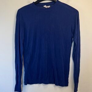 Mansilk Long-Sleeve Crewneck Top - Navy Blue 100% Pure Silk Sheer delicate